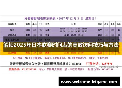 解锁2025年日本联赛时间表的高效访问技巧与方法