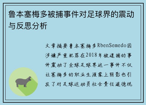 鲁本塞梅多被捕事件对足球界的震动与反思分析 鲁本塞梅多被捕事件对足球界的震动与反思分析